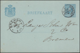 Niederlande Postkarte P 13 Wilhelm Aus UTRECHT 9.6.1883 Nach BREMEN 10.6.83 - Ganzsachen