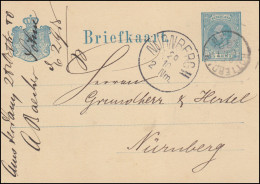 Niederlande Postkarte P 9 Wilhelm ROTTERDAM 28.10.1880 Nach NÜRNBERG 20.10.80 - Postal Stationery