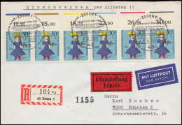 574 Puppen: 6er-Oberrand-Streifen Mit Farbbalken R-Eil-Luftpost-Brief ESSt Essen - Briefe U. Dokumente