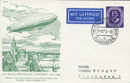PP 4/2 Deutsche Luftpost Zeppelin über Frankfurt, FRANKFURT/FLUGHAFEN 21.11.1952 - Private Covers - Mint