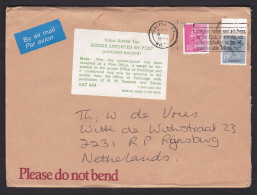 UK: Airmail Cover To Netherlands, 1989, 2 Stamps, Queen, Machin, 19.5 Rate, 2x Customs Label, VAT Tax (minor Damage) - Brieven En Documenten