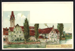 Lithographie Stein A. R., Gebäudepartie Am Ufer  - Autres & Non Classés