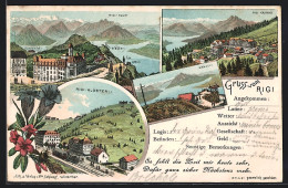 Lithographie Rigi, Klösterli, Känzeli, Kaltbad, Vierwaldstättersee, Eisenbahn  - Andere & Zonder Classificatie