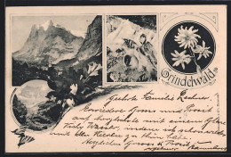 AK Grindelwald, Ortsansicht Im Bergidyll, Höhleneingang, Edelweiss  - Grindelwald