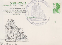 Carte  FRANCE   Entier  Postal  Repiqué   Cinquantenaire  Des  Goelettes  De  L' Ecole  Navale   PAUILLAC  1982 - Overprinter Postcards (before 1995)