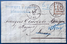 ALSACE LORRAINE Lettre N°5b (BUR RENV) Oblit CAD Allemand STRASSBURG IM ELSSAS 3 2 1871 Pour NANCY + Retour A L'envoyeur - Covers & Documents