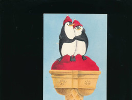 Illustration Muriel Revenu - Série Pingouins - Voyage De Noce 1988  Couple Pingouins Sur Cornet De Glace - Autres & Non Classés