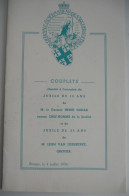 COUPLETS Chantés Jubilé GODAR & VAN LIEDEKERKE GILDE Des ARCHERS De St SEBASTIEN BRUGES 1954 Brugge Schuttersgilde - Historical Documents