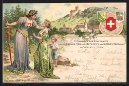 Lithographie Weinfelden, 100 Jährige Feier Der Befreiung Des Kantons Thurgau, Wappen  - Weinfelden