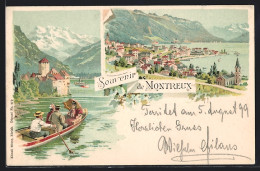 Lithographie Montreux, Ortsansicht, Ruderpartie  - Montreux