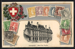 AK Lausanne, Hotel Des Postes, Briefmarken  - Lausanne