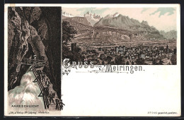 Lithographie Meiringen, Aareschlucht, Wanderer In Der Schlucht Um 1900  - Meiringen