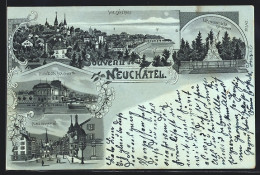 Mondschein-Lithographie Neuchatel, Musée Des Beaux-Arts, Place Du Marché, Le Monument De La République  - Autres & Non Classés