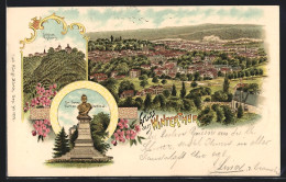 Lithographie Winterthur, Schloss Kyburg, Dr. Jonas Fürrer-Denkmal, Ortsansicht  - Andere & Zonder Classificatie