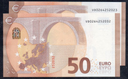 2 X 50 EURO SPAIN  VD  V028  PAREJA RADAR  -  LAGARDE   UNC - 50 Euro