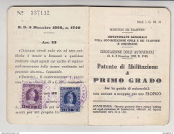 Fixe Italie Italia Patente Di Abilitazione Di Primo Grado Année 1953 - Fiscaux