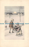 R167463 Winter Scene. Girl And Boy. Dog. Greeting Card. Alfred Stiebel. Alpha Se - Monde