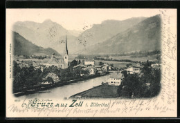 AK Zell I. Zillerthal, Ortsansicht Mit Der Kirche Am Fluss  - Autres & Non Classés