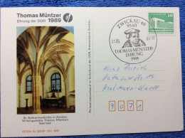 DDR - 1989 Postkarte Aus Zwickau - SST "Thomas Müntzer Ehrung" (3DMK032) - Lettres & Documents