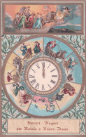Carte D'Illustrateur, Sinceri Auguri Per Natale E Nuovo Anno, Horloge, Litho Couleurs Gaufrée (E. Sborgi 000) - 1900-1949
