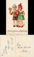  Glückwunsch Geburtstag - Kinder Mit Mützen Und Blumenstrauß 1922 - Geburtstag