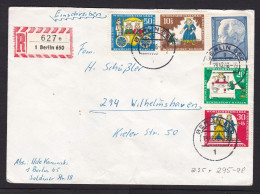 Germany Berlin: Registered Cover, 1966, 5 Stamps, Fairy Tale, Frog, President, R-label (damaged, Fold) - Brieven En Documenten