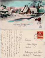 Neujahr - Winterdorf Und Reh Ansichtskarte 1926 - New Year