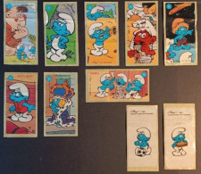 Lot Of 10 Bubble Gum SMURFS Advertising Stickers. Two Different Series 1988 And 1994 PEYO Brussels - Other & Unclassified