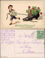  Glückwunsch - Namenstag: Kind Mit Schuh Voller Blumen 1905 Goldrand - Sonstige & Ohne Zuordnung