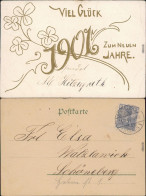 Neujahr/Sylvester: Goldschrift, Kleeblatt - Jugendstil Ansichtskarte 1900 - New Year