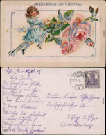  Glückwunsch - Geburtstag: Mädchen, Rosen 1919 Silberrand - Birthday