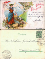 Ansichtskarte  Glückwunsch: Pfingsten - Frau In Tracht In Den Bergen 1899 - Pentecostés