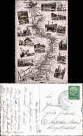 Neckartal Heidelberg Bis Heilbron Landkarte  Stadtbildern Entlang  Neckar 1958 - Landkaarten