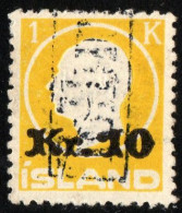 Island 1924 10 Kr Overprint King Frederik VIII Cancelled Tollur - Gebruikt