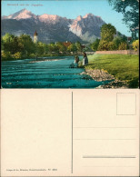 Ansichtskarte Garmisch-Partenkirchen Stadtpartie Frauen Am Fluss 1913 - Garmisch-Partenkirchen