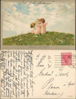 Kinder Künstlerkarte "Adam & Eva" Junge, Mädchen Als Nackedei Auf Wiese 1918 - Portretten