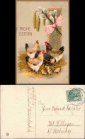 Ansichtskarte  Ostern WEIDENKÄTZCHEN Hennen KÜKEN GOLD 1912 Prägekarte - Pâques