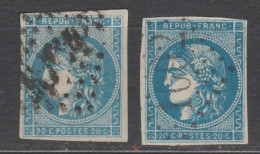 LOT 2 NUANCES "BLEU" Et "BLEU FONCE" Du N°45C TBE Cote 190€ - 1870 Emission De Bordeaux