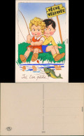 Ansichtskarte  Scherzkarte: Kinder Angeln - Fisch Reserviert 1953 Prägekarte - Humor