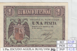 BILLETE ESPAÑA 1 PESETA FEB 1938 P-107a SIN CIRCULAR - Autres & Non Classés