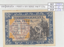 BILLETE ESPAÑA 1 PESETA SIN SERIE 1940 P-121a S/C- - Sonstige & Ohne Zuordnung