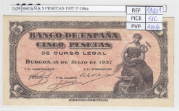 BILLETE ESPAÑA 5 PESETAS 1937 P-106a SIN CIRCULAR  - Andere & Zonder Classificatie