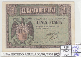 BILLETE ESPAÑA 1 PESETA ABRIL 1938 P-108a EBC - Otros & Sin Clasificación