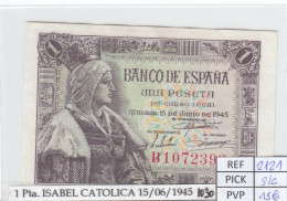 BILLETE ESPAÑA 1 PESETA 1945 SERIE B P-128a SIN CIRCULAR - Other & Unclassified