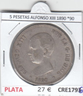 CRE1796  MONEDA ESPAÑA 5 PESETAS ALFONSO XIII 1890 *90  MBC - Sonstige & Ohne Zuordnung