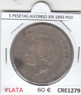 CRE1279  MONEDA ESPAÑA 5 PESETAS ALFONSO XIII 1893 PGV  MBC+ - Other & Unclassified