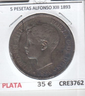 CRE3762 MONEDA ESPAÑA 5 PESETAS ALFONSO XIII 1893 PLATA MBC - Altri & Non Classificati