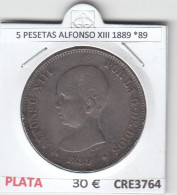 CRE3764 MONEDA ESPAÑA 5 PESETAS ALFONSO XIII 1889 *89 PLATA MBC - Autres & Non Classés