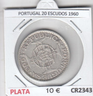 CR2343 MONEDA PORTUGAL 20 ESCUDOS 1960 PLATA EBC - Andere - Europa