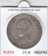 CRE3761 MONEDA ESPAÑA 5 PESETAS ALFONSO XIII 1891 PLATA MBC - Autres & Non Classés